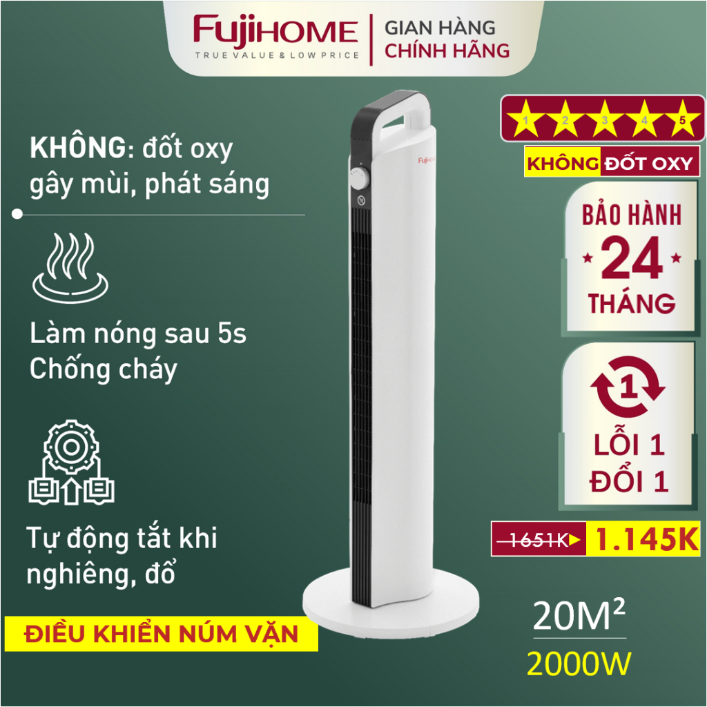 Máy sưởi gốm Nhập Khẩu FUJIHOME không khô da FH2000M, quạt sưởi ấm phòng tiết kiệm điện heater mini