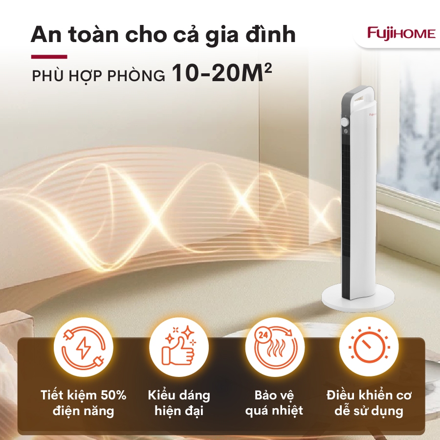 Máy sưởi gốm Nhập Khẩu FUJIHOME không khô da FH2000M, quạt sưởi ấm phòng tiết kiệm điện heater mini