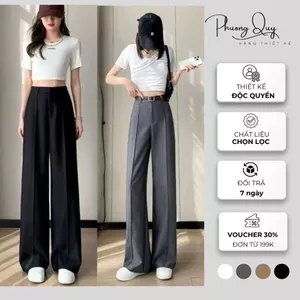 Quần ống rộng suông nữ cạp cao phong cách đơn giản trẻ trung nhiều màu sắc phù hợp công sở