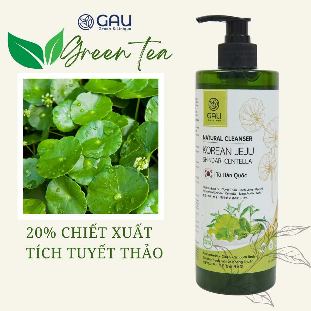 Sữa tắm Tự nhiên GAU JEJU HÀN QUỐC Cho Da Nhạy Cảm Mềm mịn Dịu mát Kháng Viêm Tích Tuyết Thảo 1L