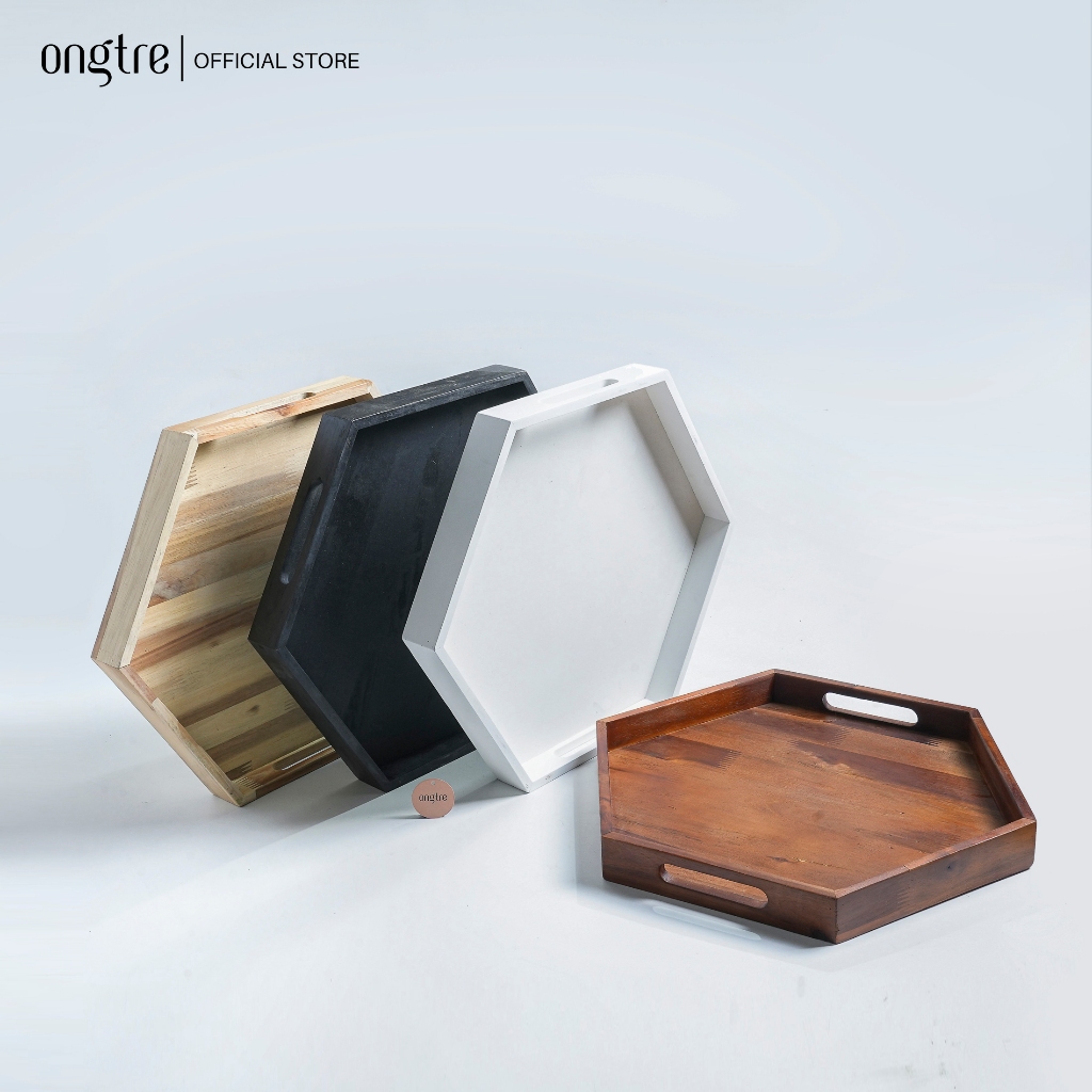 Khay gỗ keo lục giác ONGTRE dành cho nhà hàng khách sạn - 42cm