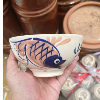Chén Vẽ Cá Rồng Cổ Xưa Đường Kính 12cm Loại Đẹp Lòng Không Chấm Chân - Gốm Xưa Cho Người Hoài Niệm - Gốm Lái Thiêu