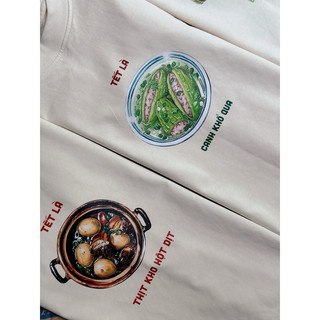 Áo Gia đình in hình Ẩm Thực món ăn ngày Tết Form rộng Unisex nam nữ Oversizr chất Cotton mềm mịn