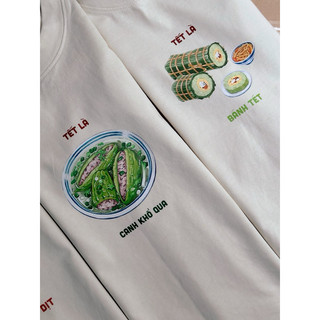 Áo Gia đình in hình Ẩm Thực món ăn ngày Tết Form rộng Unisex nam nữ Oversizr chất Cotton mềm mịn