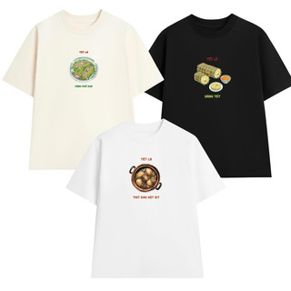 Áo Gia đình in hình Ẩm Thực món ăn ngày Tết Form rộng Unisex nam nữ Oversizr chất Cotton mềm mịn