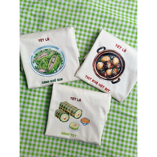 Áo Gia đình in hình Ẩm Thực món ăn ngày Tết Form rộng Unisex nam nữ Oversizr chất Cotton mềm mịn