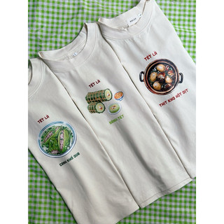Áo Gia đình in hình Ẩm Thực món ăn ngày Tết Form rộng Unisex nam nữ Oversizr chất Cotton mềm mịn
