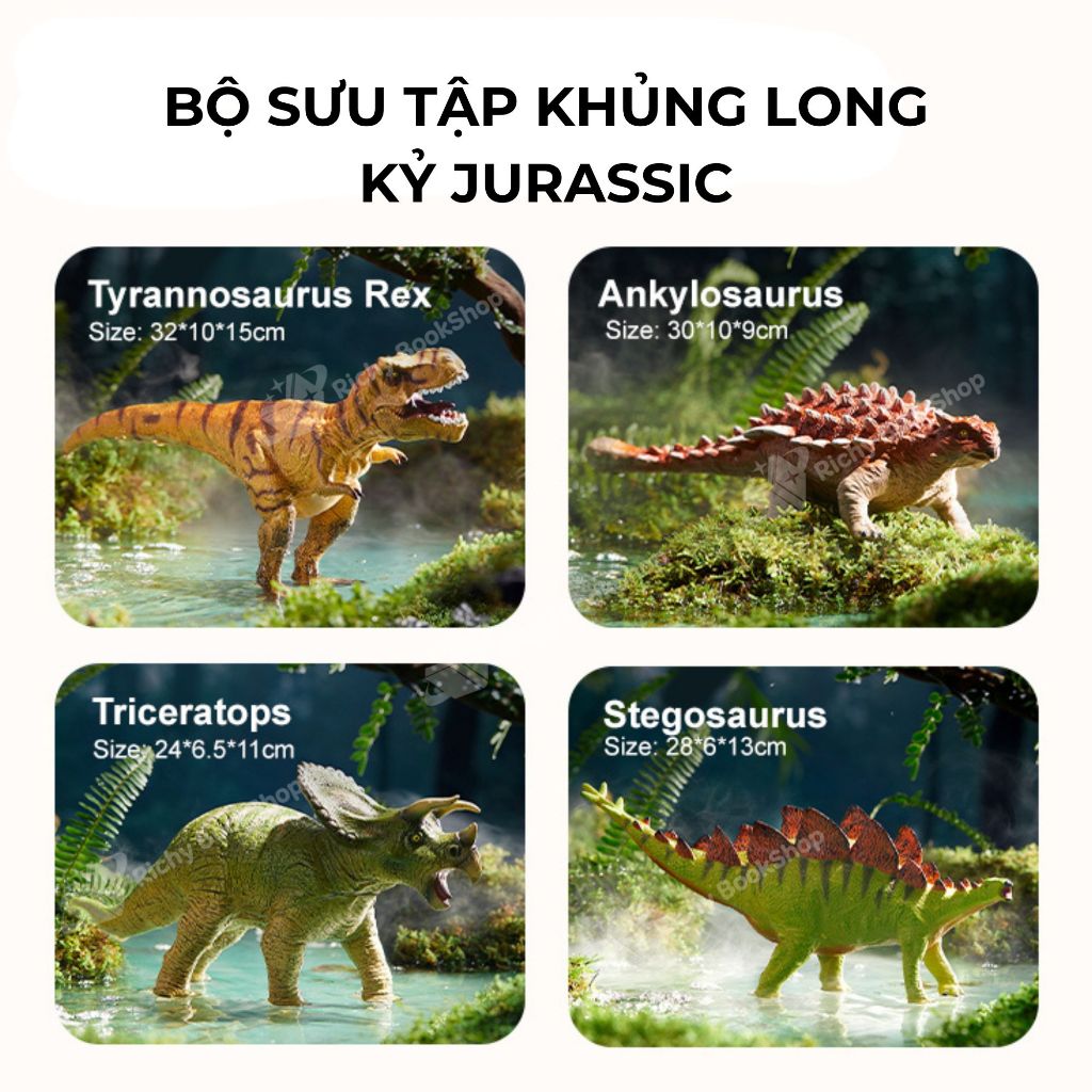 Mô Hình Khủng Long Size Lớn Cao Cấp - Tyrannosaurus Rex, Triceratops, Stegosaurus, Ankylosaurus