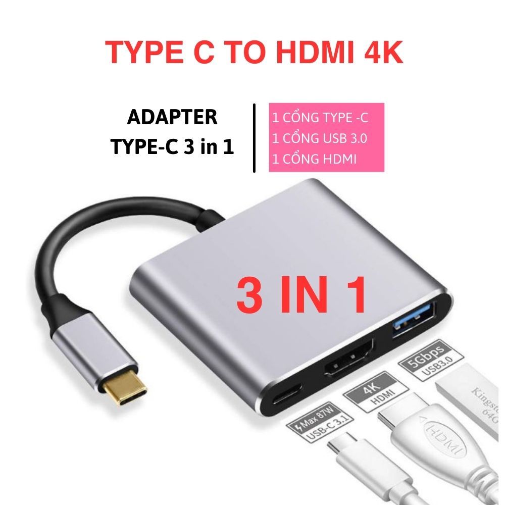 Hub Type C 3in1 hỗ trợ Samsung Dex  - Cổng chuyển đổi HUB USB Type-C to HDMI,  USB 3.0, PD Type-C cho Laptop, Điện thoại | BigBuy360 - bigbuy360.vn