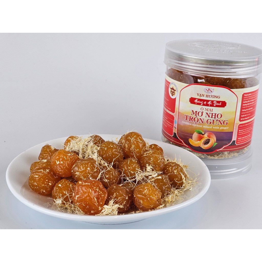 Ô Mai Mơ Nho Trộn Gừng Vạn Hương Chuẩn Vị Truyền Thống hộp (350gr, 200gr), túi zip (100gr)