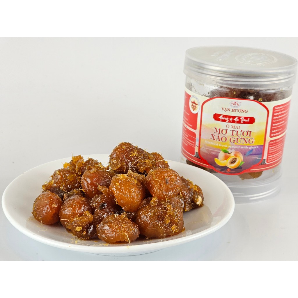 Ô mai Mơ Tươi Xào Gừng Vạn Hương Chuẩn Vị Truyền Thống hộp (350gr, 200gr), túi zip (100gr)