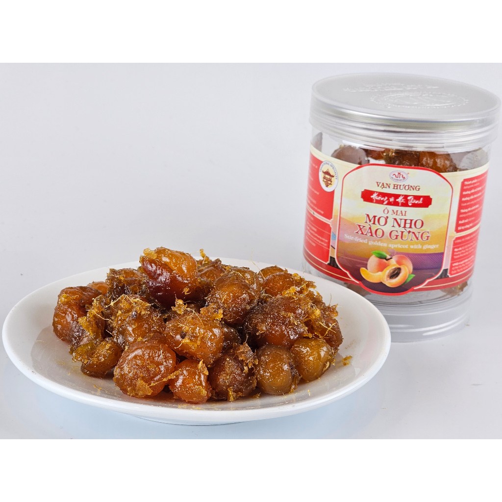 Ô Mai Mơ Nho Xào Gừng Vạn Hương Chuẩn Vị Truyền Thống hộp (350gr, 200gr), túi zip (100gr)