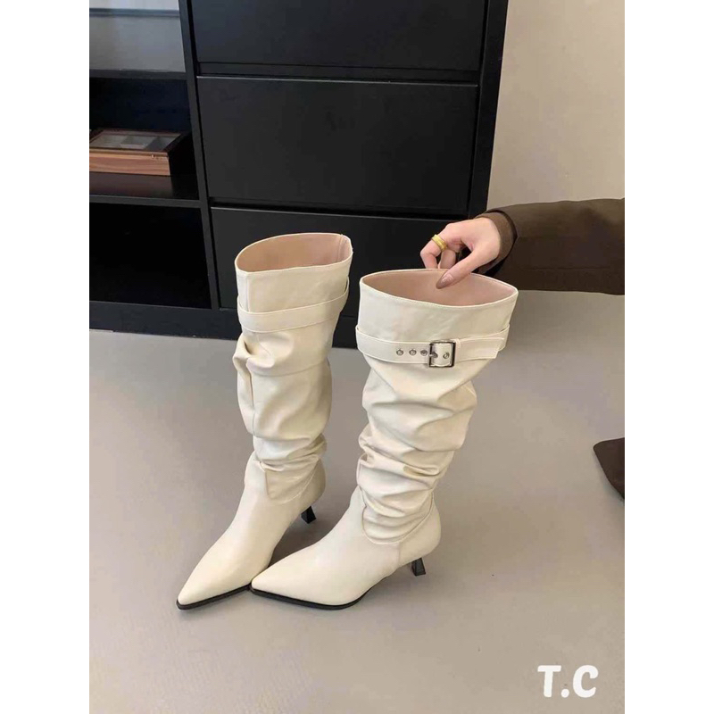 Boot đùi đai cao gót mõm  nhọn cá tính