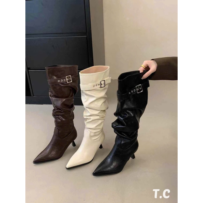 Boot đùi đai cao gót mõm  nhọn cá tính