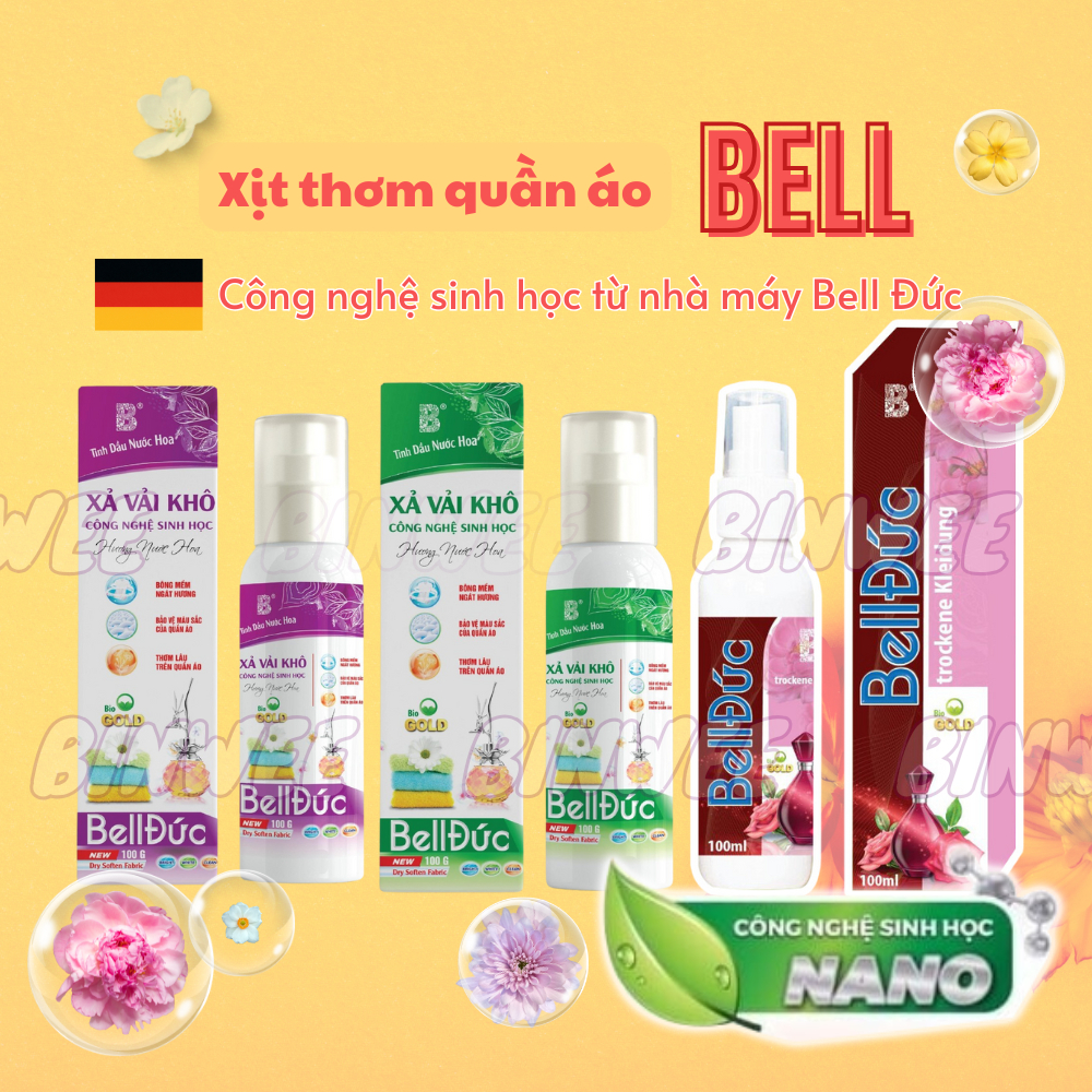Xả vải khô xịt thơm quần áo Bell Đức mẫu truyền thống lưu hương lâu, kháng khuẩn, làm mềm vải