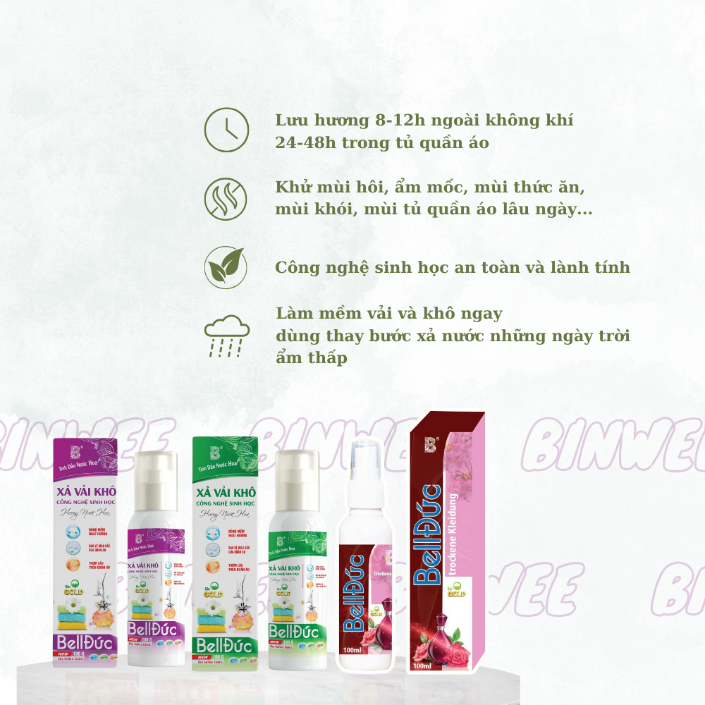 Xả vải khô xịt thơm quần áo Bell Đức mẫu truyền thống lưu hương lâu, kháng khuẩn, làm mềm vải