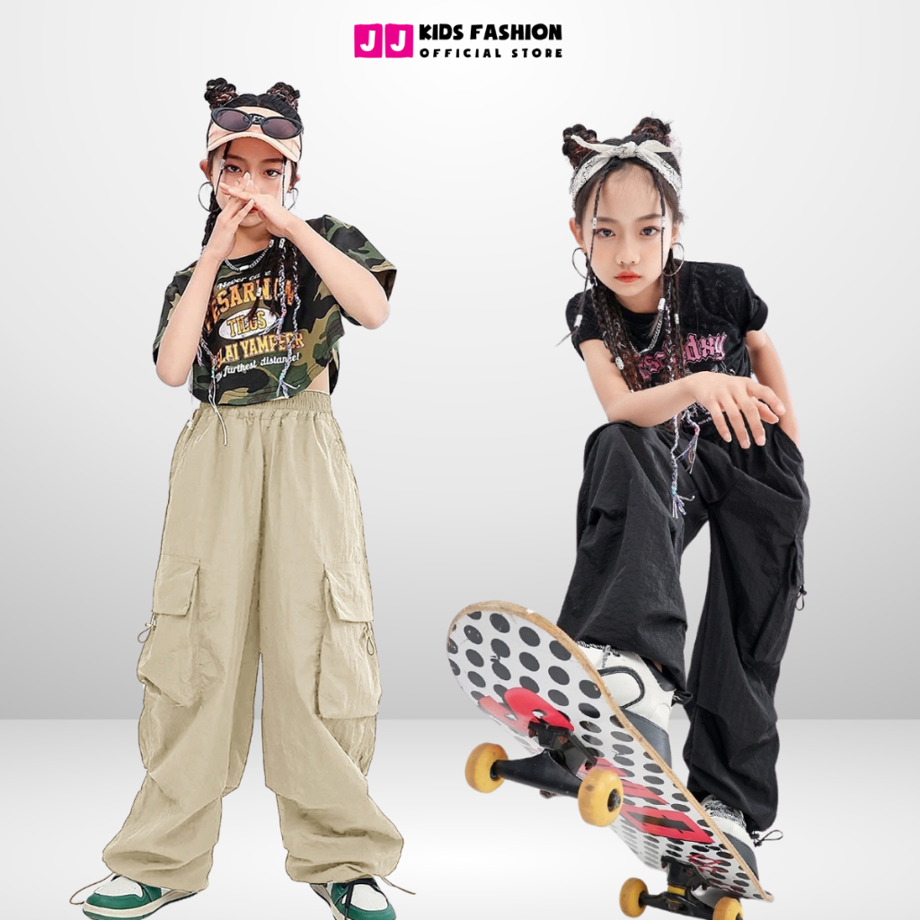 Quần Dù Túi Hộp Ống Rộng Phong Cách Hip Hop Đường Phố Cho Bé Trai Bé Gái | JJ Kids Fashion