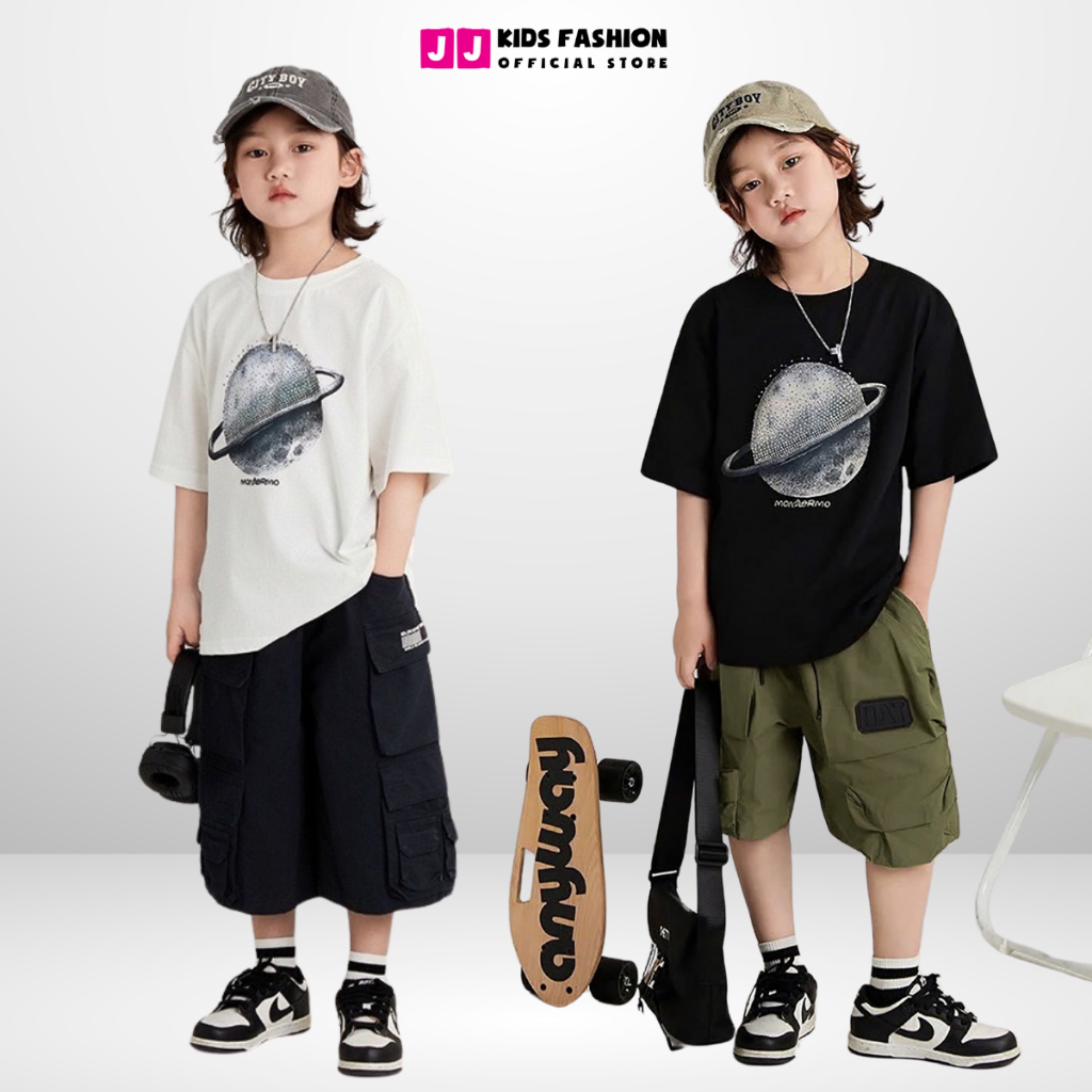 Quần Short Dù Gió Trẻ Em Form Rộng Streetwear Bé Trai, Bé Gái 4–14 Tuổi | JJ Kids Fashion B619