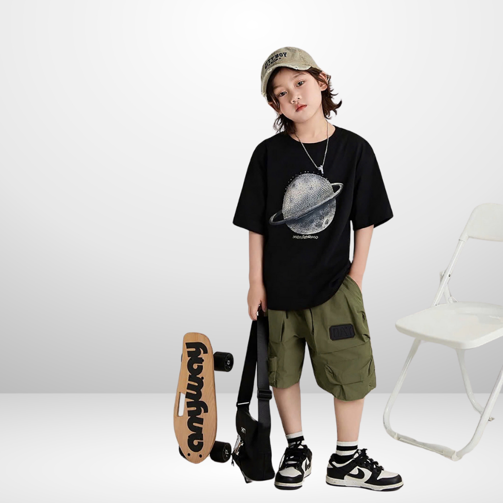 Quần Short Dù Gió Trẻ Em Form Rộng Streetwear Bé Trai, Bé Gái 4–14 Tuổi | JJ Kids Fashion B619
