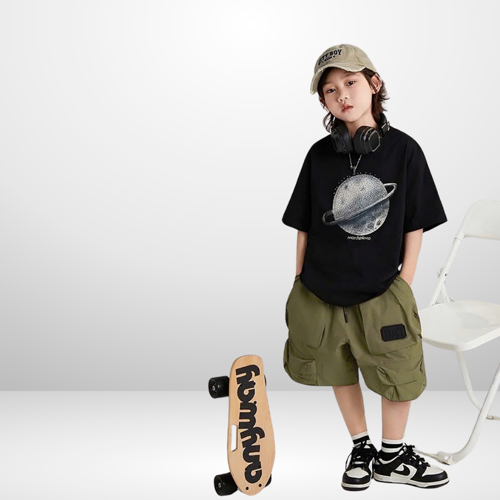 Quần Short Dù Gió Trẻ Em Form Rộng Streetwear Bé Trai, Bé Gái 4–14 Tuổi | JJ Kids Fashion B619
