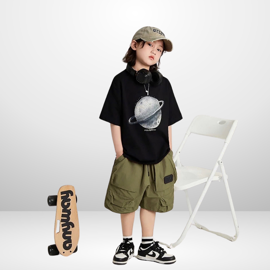 Quần Short Dù Gió Trẻ Em Form Rộng Streetwear Bé Trai, Bé Gái 4–14 Tuổi | JJ Kids Fashion B619