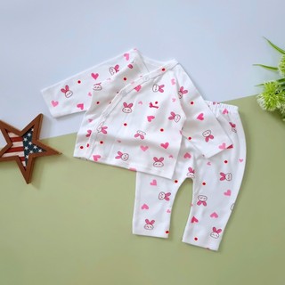 Bộ bé gái sơ sinh cài chéo cao cấp Bunny cho bé 3-10kg