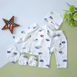 Bộ bé trai sơ sinh cài chéo cao cấp Bunny bao gồm nón vớ
