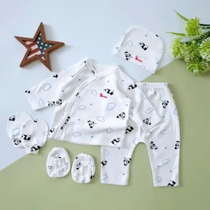 Bộ bé trai sơ sinh cài chéo cao cấp Bunny bao gồm nón vớ