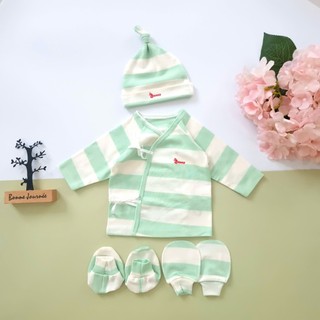 Set áo sơ sinh 4 món kèm mũ bao tay vớ chân chất cotton Hàn mềm mại cho bé 0-3 tháng