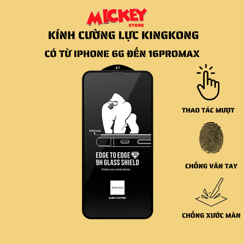 Kính cường lực trong suốt Kingkong cho IPhone 17Promax 17Pro 17Air 17 16 15 14 13 12 11 x/xs xsm xr