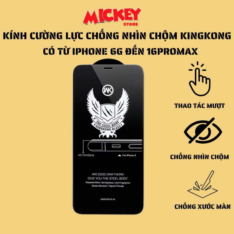 Kính cường lực Kingkong chống nhìn trộm IPhone 17Promax 11 12 13 14 15 16Pro plus 7g 8g 7p 8p x xsm