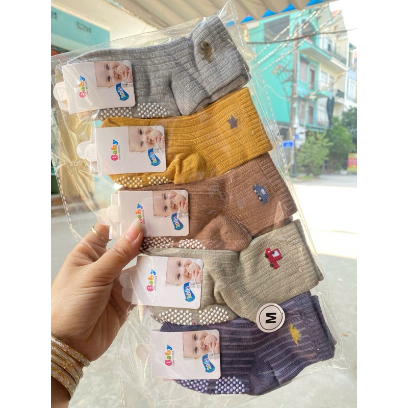 Set 5-10 Đôi Tất Trẻ Em Sơ sinh Hình Thú Chống Trơn Trượt Chất Cotton Mềm Cực Yêu (size 0-3 tuổi)