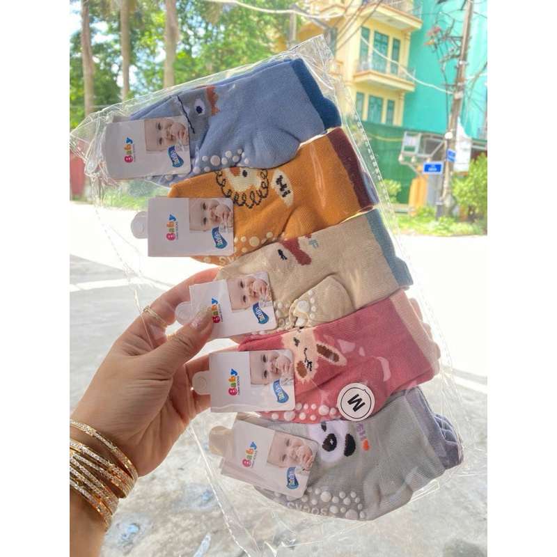 Set 5-10 Đôi Tất Trẻ Em Sơ sinh Hình Thú Chống Trơn Trượt Chất Cotton Mềm Cực Yêu (size 0-3 tuổi)