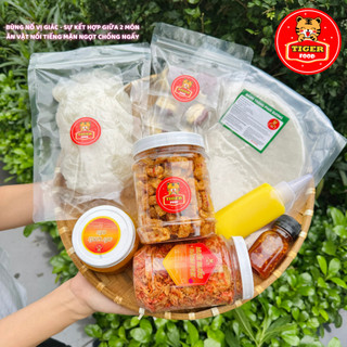 COMBO TẾT ĐOÀN VIÊN Bánh Tráng Phơi Sương TIGER FOOD đi kèm sốt muối béo + tóp mỡ + muối ruốc hành phi + sốt tắc chua ng