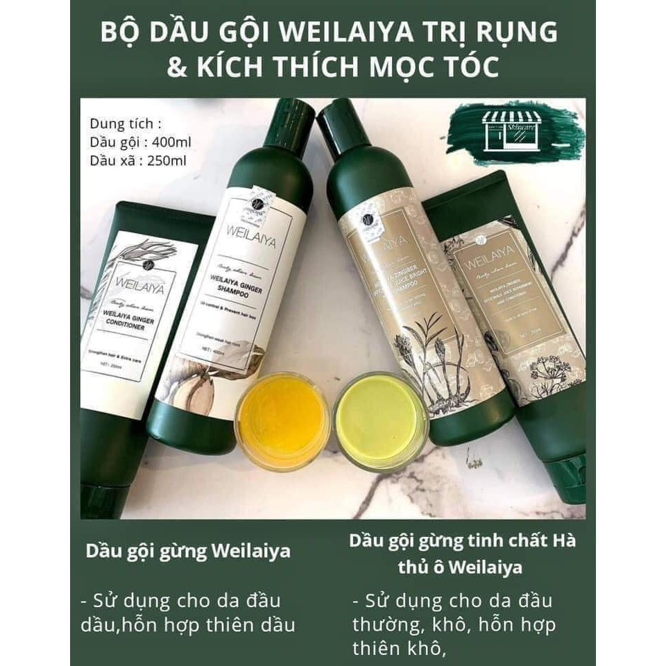 Dầu Gội,   Xả Gừng Trắng WEILAIYA GINGER Chống Rụng Kích Mọc Tóc 400ml + 250ml Tặng Set Mini 20ml
