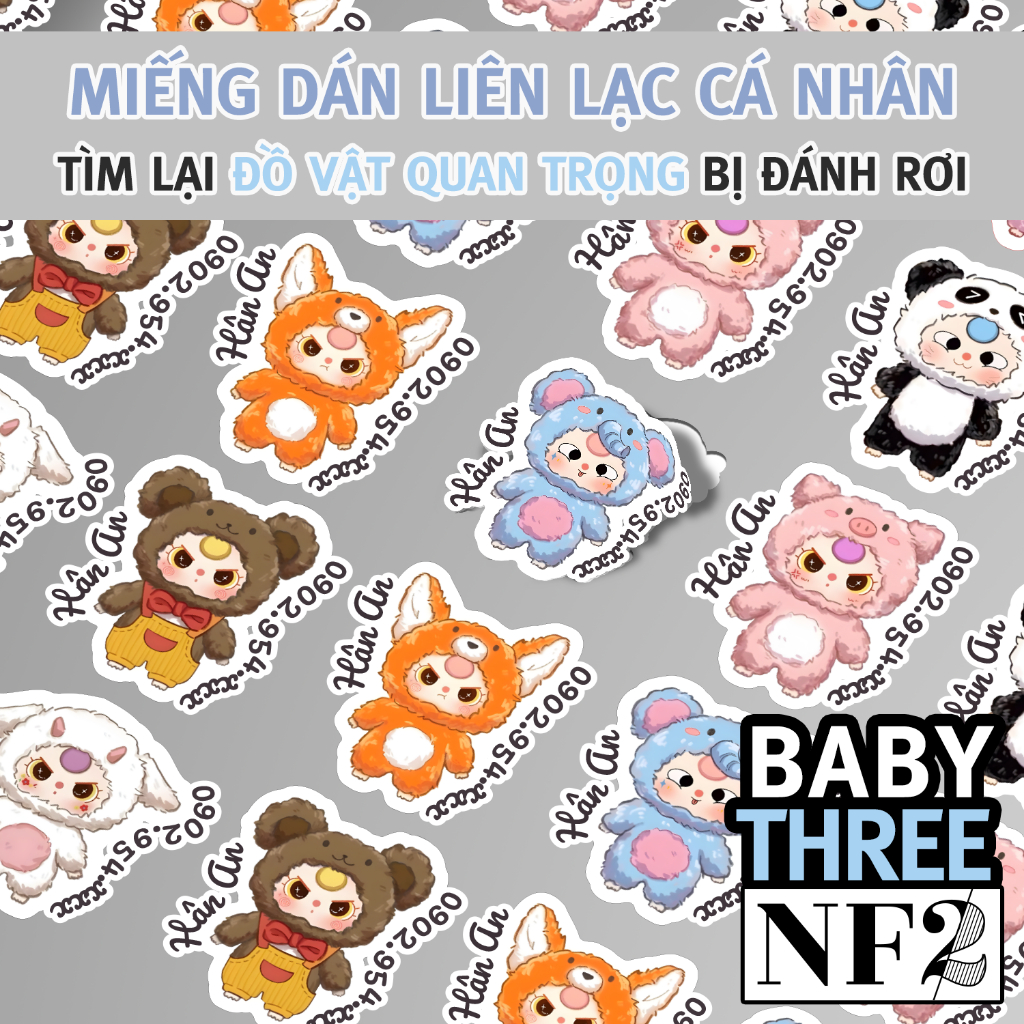 Sticker Liên Lạc NF2 (Không lo đồ vật quan trọng bị đánh rơi ) BABY THREE - 40 miếng size 1.5x1.5cm