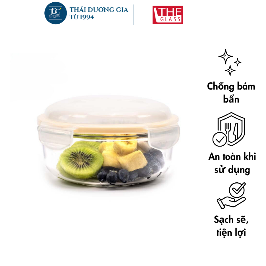 Hộp đựng thực phẩm tròn cao cấp Hàn Quốc The Glass 625ml - Thái Dương Gia