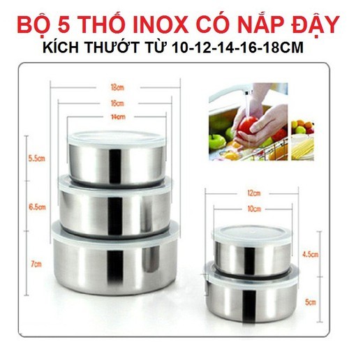 Ảnh Bộ 5 hộp Inox đựng thức ăn nhiều kích cỡ có nắp đậy kín 4