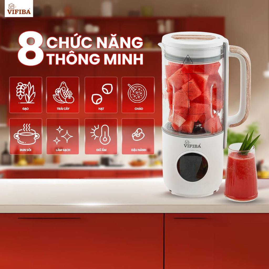 Ảnh Máy Xay Nấu Sữa Hạt 8in1 VIFIBA Chính Hãng, Máy Làm Sữa Hạt 10 Lưỡi Dao, Dung Tích 1L VE14 2