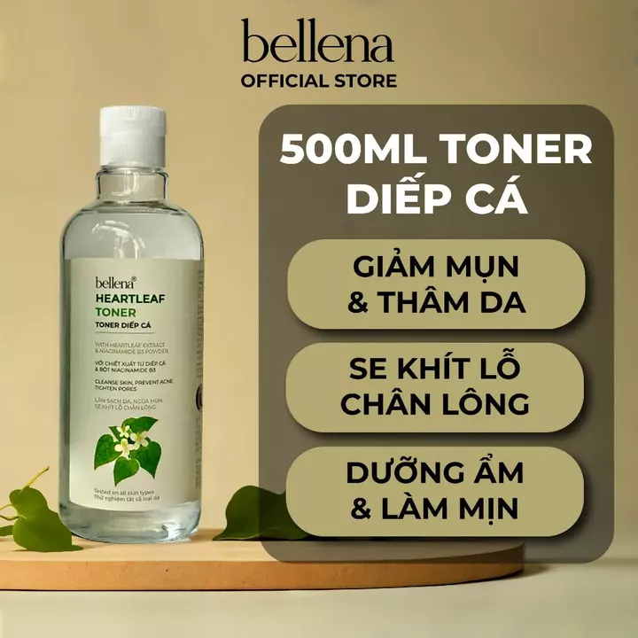 Toner diếp cá cho da dầu mụn nước hoa hồng diếp cá Bellena Heartleaf Toner 500ml