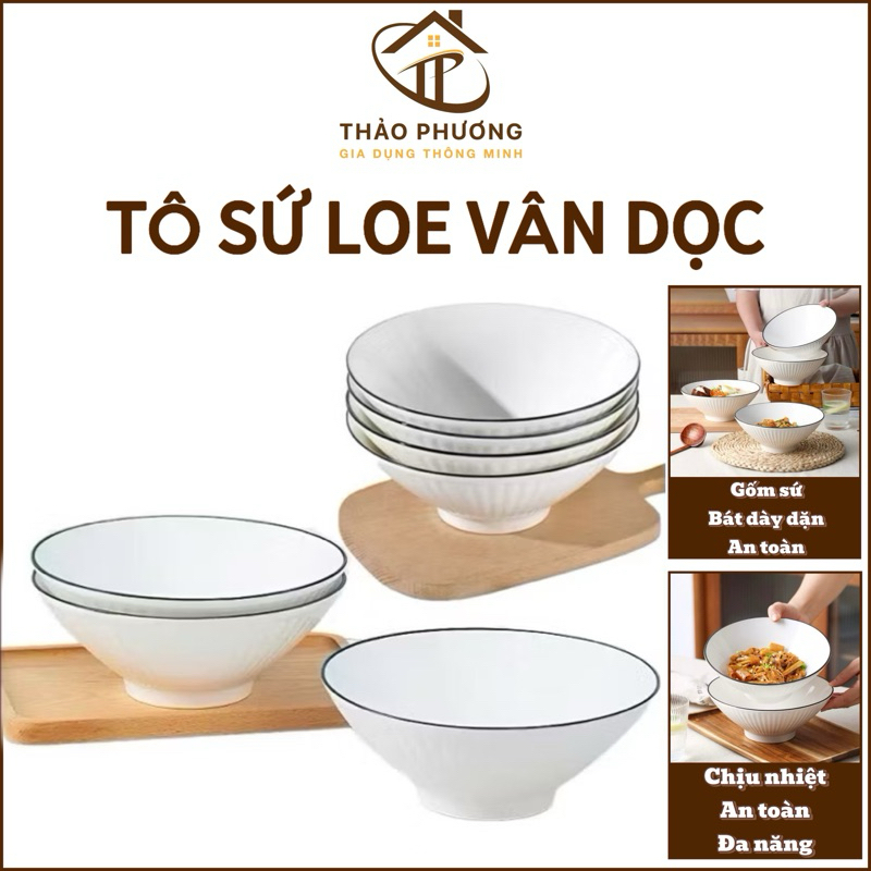 Bát Tô Loe Sứ, Tô Sứ Loe Viền Đen, Bát Tô Đựng Canh, Bát Tô To, Bát Ăn Phở