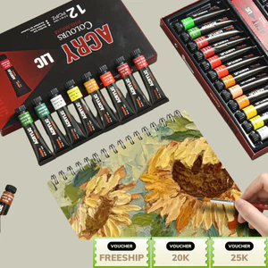 Tặng giấy irovy 300gsm Bộ 12 ĐẾN 24 màu acrylic 12ml không độc hại nhiều màu sắc thỏa sức sáng tạo