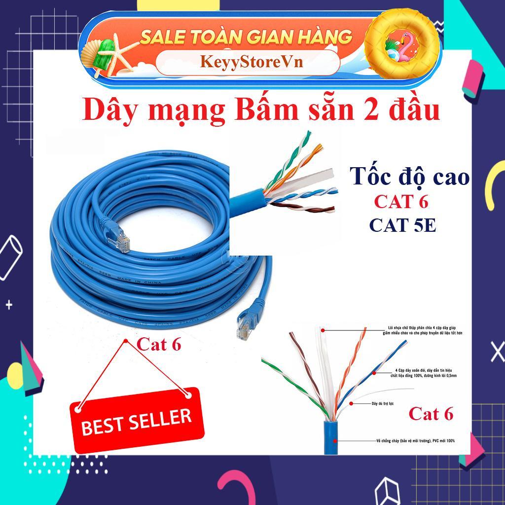 Dây mạng bấm sẵn cat 6 dài  2m 3m 5m 10m 20m 30m – Dây cáp mạng lan internet xịn tốt cao cấp , siêu bền tốc độ cao