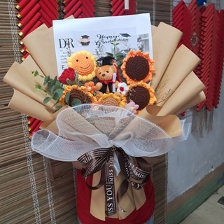 [HCM] Bó hoa len 60cm, hoa tốt nghiệp kèm gấu