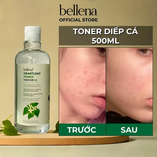 Toner diếp cá cho da dầu mụn nước hoa hồng diếp cá Bellena Heartleaf Toner 500ml