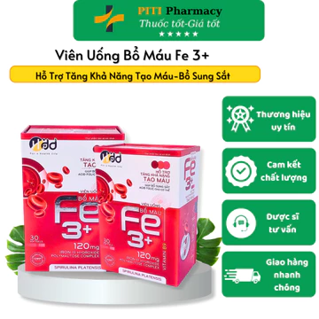 Viên Sắt Bổ Máu FE 3+ Bổ Sung Sắt,Acid Folic Hỗ Trợ Tăng Khả Năng Tạo Máu Hộp 30 viên