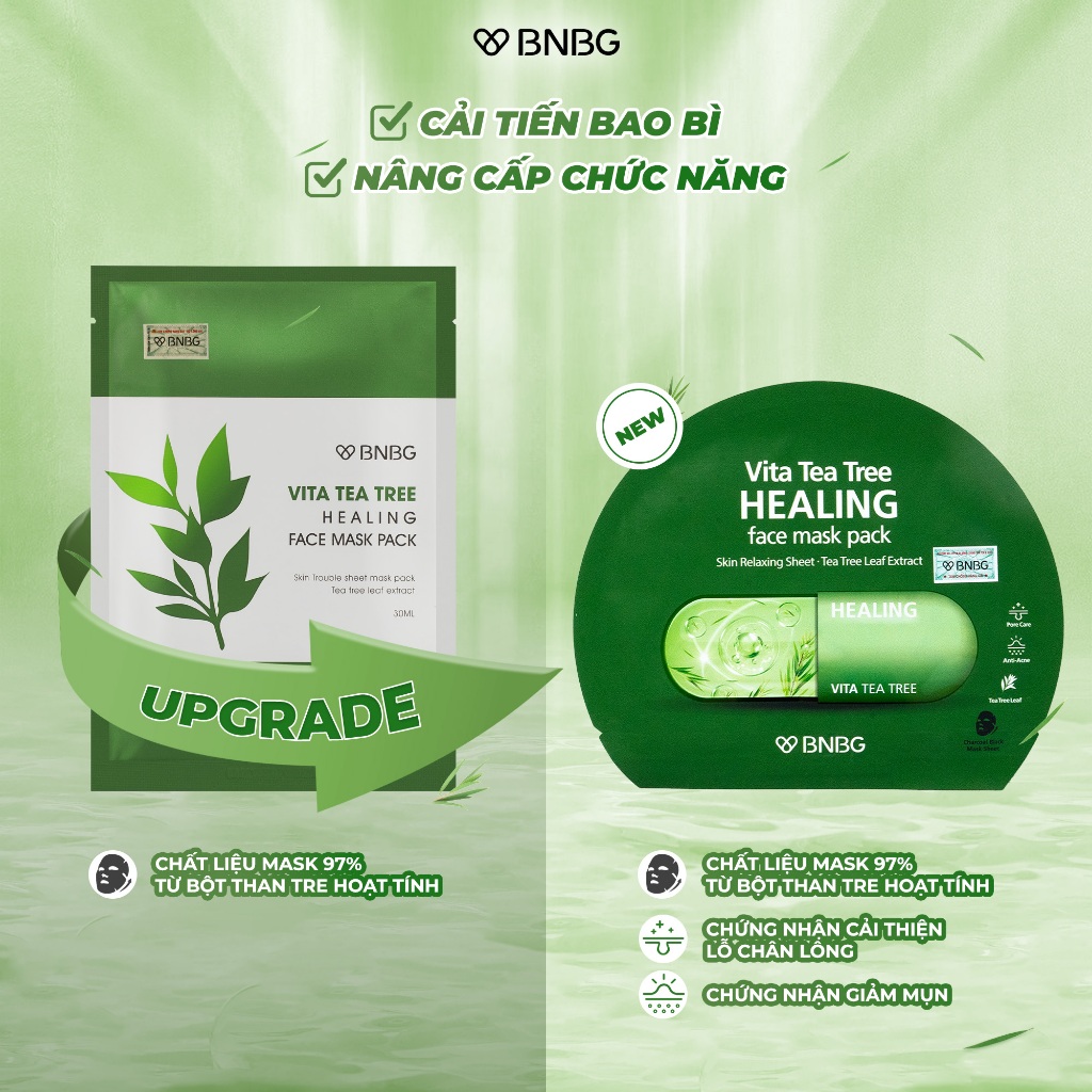 Ảnh Combo 10 Mặt nạ tràm trà làm dịu, giảm sưng viêm mụn BNBG Vita Tea Tree Healing Face Mask Pack 30ml 2