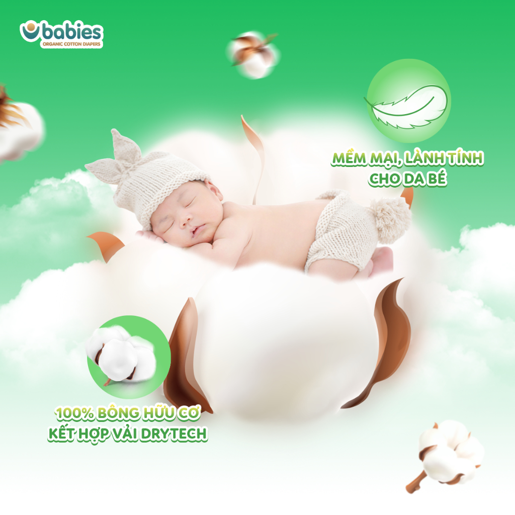 Ảnh Tã/Bỉm BABIES ORGANIC ECO Siêu Mềm Mịn, Mỏng Thoáng, Lô Hội Ngừa Hăm Bí,Thương Hiệu Bỉm Việt - Size NB/S/M/L/XL/2XL/3XL 3