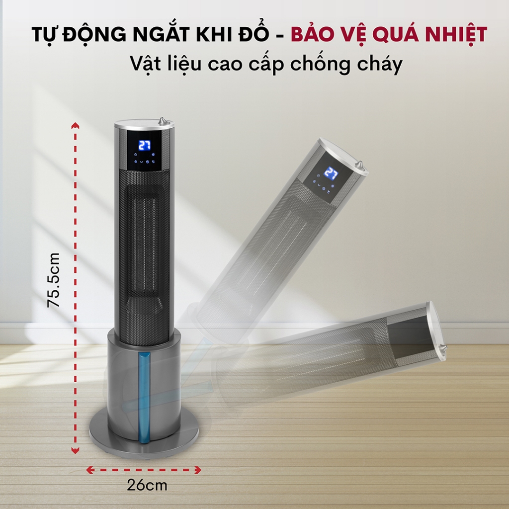 Máy sưởi gốm FUJIHOME FH6000 phun sương Nhập Khẩu điều khiển từ xa, quạt sưởi không khô da tiết kiệm điện heater mini