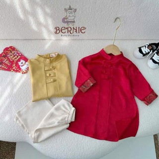 Áo+quần_Bộ áo dài lụa bé trai Bernie. Áo tết cao cấp cho bé trai diện tết 2025 (Shop yêu thích)